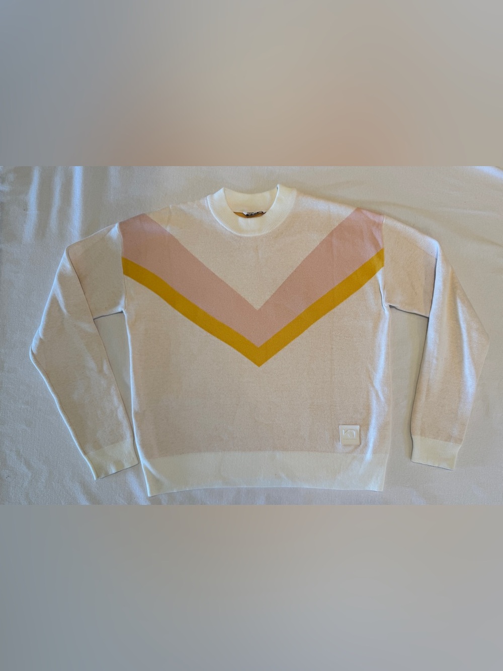 Kari Traa Chevron Knit Sweater Cream Pink Yellow Women’s XS